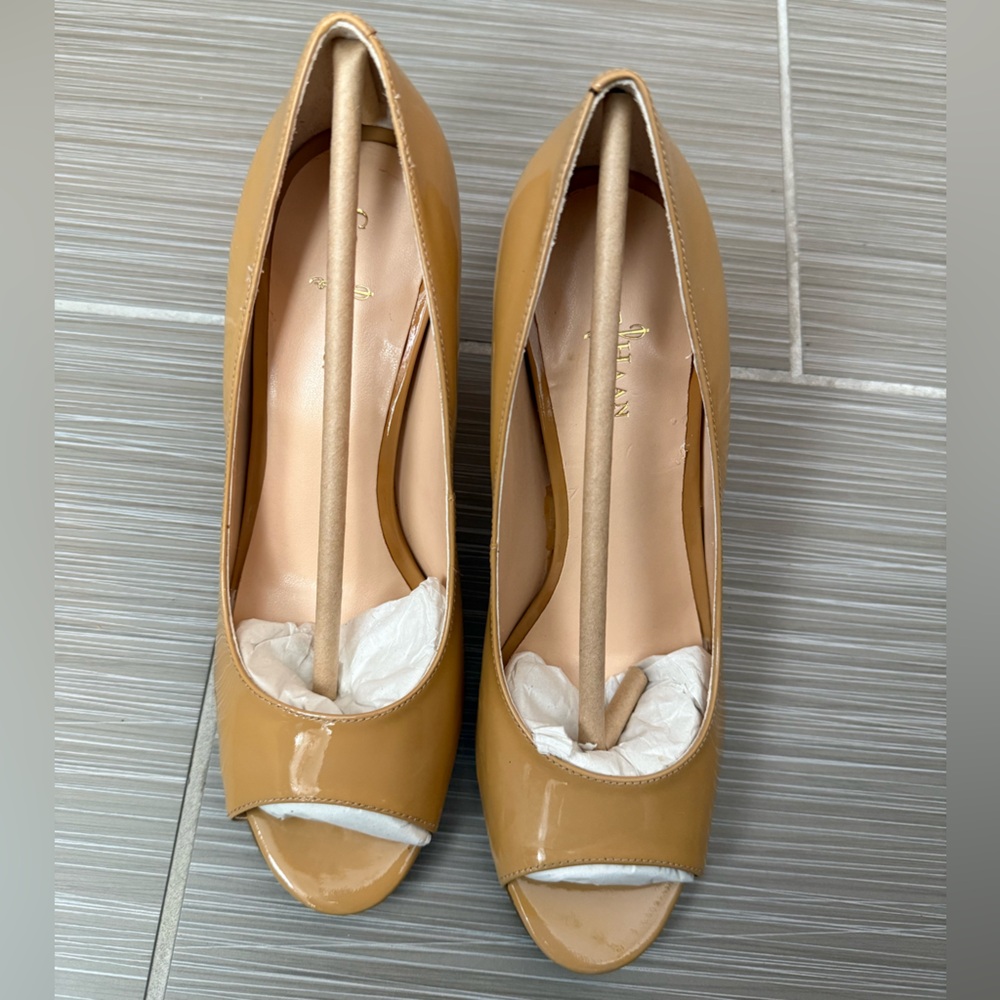 Cole Haan Tan Peep-Toe Heels